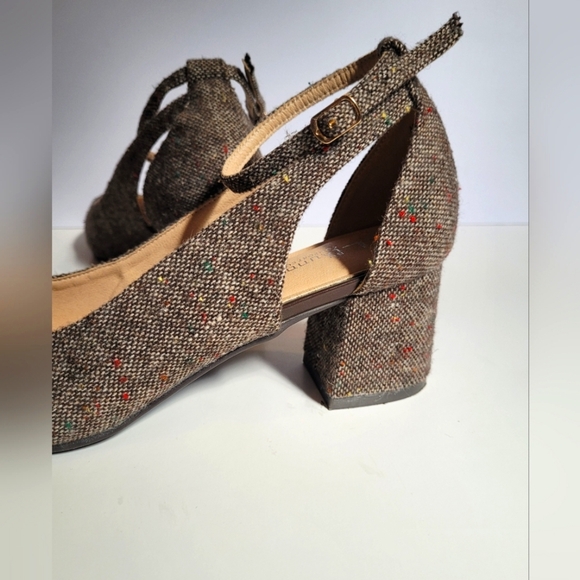 Women's Tweed Ankle Strap Block Heel Shoes - Picture 3 of 12